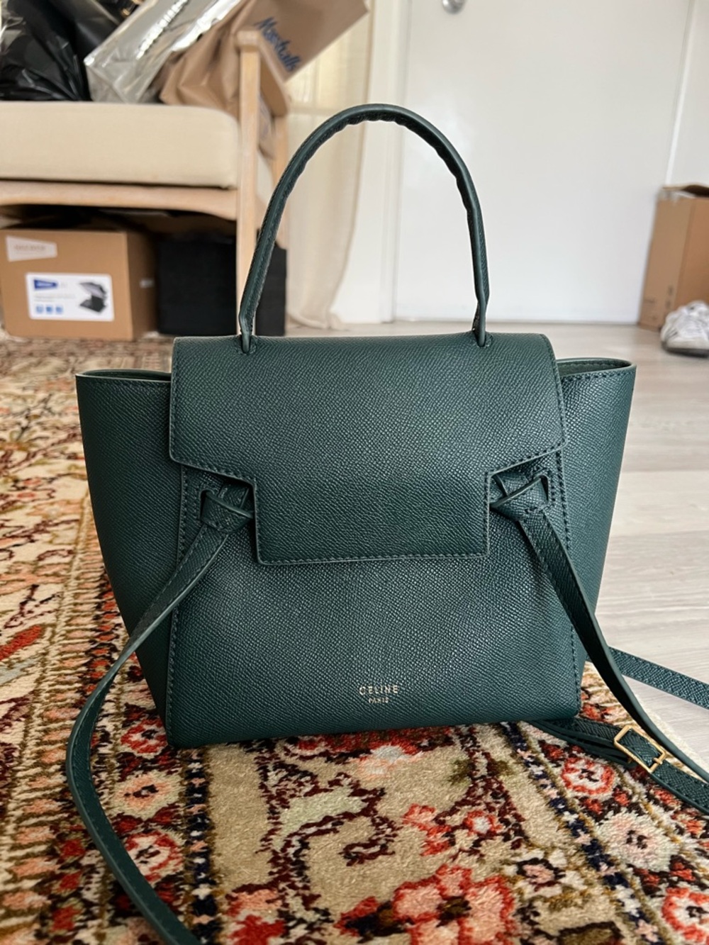 Celine Dark Green Leather Mini Belt Bag Inspired